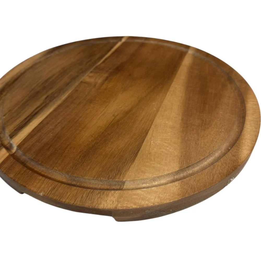 Round Wood Cutting Board Cheese Serving Tray W Groove 12 inch charcuterie WP66Q1